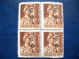 Hungary, 1945, Block Of 4, Overprinted. - Paketmarken