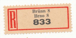 Böhmen Und Mähren / R-label: Brünn 8 - Brno 8 (2x Number: "833" And "490") (BM1-0178) - Andere & Zonder Classificatie