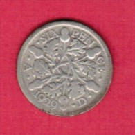 GREAT BRITAIN   6 PENCE (SILVER) 1929 (KM # 832) - H. 6 Pence