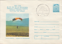 35386- BRASOV AEROCLUB, PARACHUTTING, COVER STATIONERY, 1978, ROMANIA - Parachutting