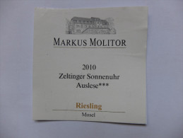 ETIQUETTE DE VIN - ALLEMAGNE - RIESLING - LIQUOREUX - MOSEL - MARKUS MOLITOR - 2010 - ZELTINGER SONNENUHR AUSLESE *** - Riesling