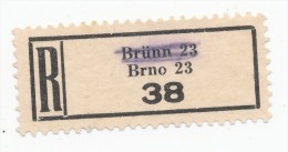 Böhmen Und Mähren / R-label: Brünn 23 - Brno 23 (number "38") Nationalized - German Text Removed (BM1-0195) - Sonstige & Ohne Zuordnung