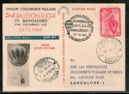 India 1964 Germany 2nd Pestalozzi Balloon Flight Bangalore Carried Card # 1457C - Corréo Aéreo