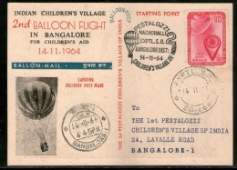 India 1964 Germany 2nd Pestalozzi Balloon Flight Bangalore Carried Card # 1457D - Luftpost