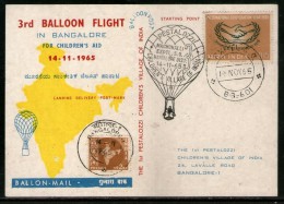 India 1965 Germany 3rd Pestalozzi Balloon Flight Bangalore Carried Card # 1457F - Poste Aérienne