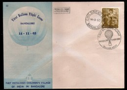 India 1963 Germany 1st Pestalozzi Balloon Flight Bangalore Carried First Flight Cover # 1458B - Luftpost