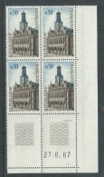 France N° 1499 XX Hôtel De Ville De St Quentin En Bloc De 4 Coin Daté Du 27 . 6 . 67 2 Traits, Sans Charnière, TB - 1960-1969