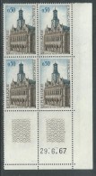 France N° 1499 XX Hôtel De Ville De St Quentin En Bloc De 4 Coin Daté Du 29 . 6 . 67 ; Sans Trait, Sans Charnière, TB - 1960-1969