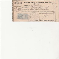 TIMBRE QUITTANCE N° 12 SUR RECU SERVICE DES EAUX -VILLE DE LYON -ANNEE 1917 - Andere & Zonder Classificatie