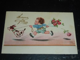 LOT DE 4 CARTES POSTALES ILLUSTRATEUR JOHN WILLS, CAF - ENFANT AVEC CHIEN - Illustration (M) - Verzamelingen & Reeksen