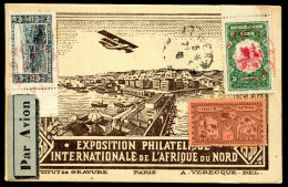 ALGERIE - N° 90 + 99 / CP AVION EXPO. PHILA. INTER. D´A.F.N. + VIGNETTE A 10F DU VOL ALGER-TUNIS DU 15/5/1930 - SUP - Lettres & Documents