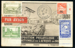 ALGERIE - N° 88 + 92 + 93 + 75 / CP AVION EN LR, EXPO. PHILA. INTER. D´A.F.N. VOL ALGER-CASABLANCA DU 10/5/1930 - SUP - Covers & Documents