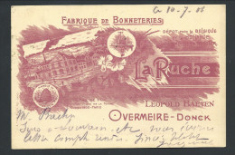 CPA - Carte Publicitaire - OVERMEIRE - DONCK - Overmere - Publicité Fabrique De Bonneteries - La Ruche -  // - Berlare