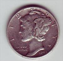 - USA - Etats Unis - One Dime Mercury 1943. - 1916-1945: Mercury (kwik)