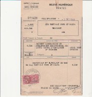 TIMBRE FISCAL 1 FRANC SUR RELEVE NUMERIQUE RENTES - ADRESSE ETS TONY GAY ET SALPA -THOISSEY -AIN - 1948 - Otros & Sin Clasificación