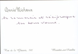Ancienne Carte De Visite D´Annie Michaux, Rue De La Glacerie, Moustier Sur Sambre (vers 1965/1970) - Cartes De Visite