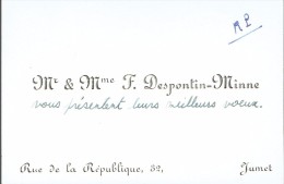 Ancienne Carte De Visite De M. Et Mme Francis Despontin Minne, Rue De La République, Jumet (vers 1970) - Visitekaartjes