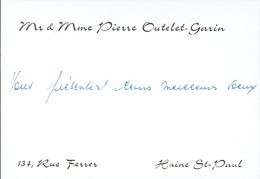 Ancienne Carte De Visite De M. Et Mme Pierre Outelet Garin, Rue Ferrer, Haine St Paul (vers 1970) - Visitekaartjes