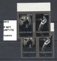 Variété Sur Paire De 2012 Neuf** YT  N° P 4671 Nuance - Unused Stamps