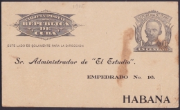 1904-EP-43 CUBA 1903. Ed.70. 1c. TARJETA DE MARTI IMPRESO PRIVADO DE LA REVISTA EL ESTUDIO. - Cartas & Documentos