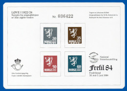 NORWAY 1984  FREFIL 84 PUBLICITY CARD  REPRINT LION STAMPS  EXCELLENT CONDITION - Probe- Und Nachdrucke