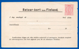 FINLAND 1885 POST OFFICE RETURN RECEIPT RETOUR-KORT 10 PENNI PINK HIGGINS & GAGE W6 UNUSED FINE CONDITION - Entiers Postaux