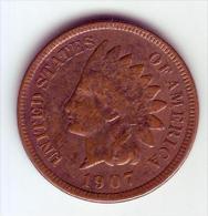 - USA - Etats Unis - One Cent. Indian Head 1907. - 1859-1909: Indian Head