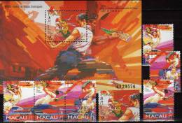 Drachenfestival 1997 MACAU 913/15, ZD,916+Block 45 ** 18€ Drachenfest Mit Tänzer Bändern Fahnen Feuerwerk Sheet Of Macao - Collections, Lots & Series