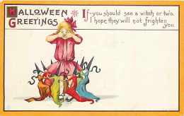 241459-Halloween, Stecher No 63 D, Little Witches Dancing Around A Girl Hiding Her Eyes, James E Pitts, Embossed Litho - Halloween