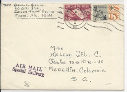 1965 - USA - ENVELOPPE Par EXPRES (AIRMAIL SPECIAL DELIVERY) De MIAMI Pour MEDELLIN (COLOMBIE) - Postal History