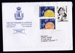 Luxembourg: Cover To Germany, 1995, 3 Stamps, Humanitarian Aid, Euro Coin, Money, Currency (traces Of Use) - Briefe U. Dokumente