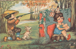 ENFANTS - DOG -  Jolie Carte Fantaisie Enfants Chasseur Avec Fusil Et Chien Signée MARGRET BORISS - Boriss, Margret