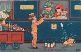 ENFANTS - DOG -  Jolie Carte Fantaisie Enfants Dans Train Et Chien "Leve De Vacantie ! " Signée MARGRET BORISS - Boriss, Margret