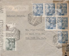 Cover With 70 Ct X 6, 40ct + 5ct From Madrid To New-York 1945 - Censor Madrid And Censor USA "Opened By Examiner". - Bolli Di Censura Nazionalista