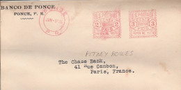 EMA USA 2X VIGNETTE MULTIPLE 1950 RED METER STAMP AFS PITNEY BOWES DATE LINEAIRE PONCE BANCO BANK BANQUE - Marcophilie