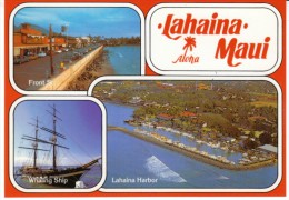 Lahaina Maui Hawaii, View Of Harbor, Front Street Scene, Whaling Ship, C1980s/90s Vintage Postcard - Maui