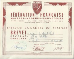 Brevet De Maitre Nageur Sauveteur /Fédération Française/ / 1958    DIP50 - Diplome Und Schulzeugnisse