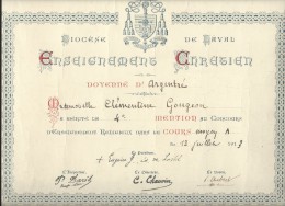 Enseignement Chrétien /Diocése De Laval/Doyenné D´Argentré/Mention/ 1913    DIP56 - Diplomas Y Calificaciones Escolares