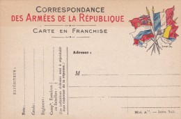 N°2 . MILITARIA . Correspondance Des Armées De La République . Carte En FRANCHISE. Drapeaux Illust STERN Haut Droite - Other & Unclassified