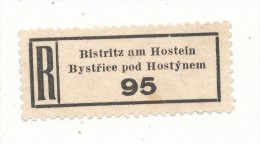 Böhmen Und Mähren / R-label: Bistritz Am Hostein - Bystrice Pod Hostynem (number "95") German-Czech Text (BM1-0308) - Otros & Sin Clasificación