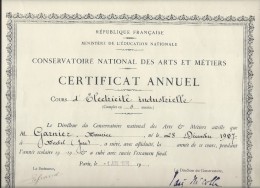 Certificat Annuel / Electricité Industrielle/Coservatoire National Des Arts Et Métiers/Paris / 1939    DIP58 - Diplomas Y Calificaciones Escolares