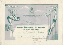 Brevet Elémentaire De Natation / 25 Métres Nage Libre/Fédération Française De Natation/Paris /1963  DIP79 - Diploma's En Schoolrapporten