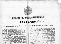 1859 CATANIA AVVISO PER LA COSTRUZIONE DELLA STRADA ROTABILE DA NICOSIA A  GANGI - Chemin De Fer