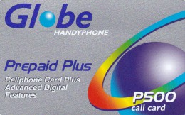 Philippines, 500 ₱ - Philippine Piso, Prepaid Plus (grey) - Globe Handyphone, 2 Scans. - Filippine