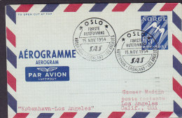 Norway Air Mail Par Avion Luftpost Aerogramme Oslo-Copenhagen-Greenland-Los Angeles 1. Flight Cover 1954 !! (2 Scans) - Lettres & Documents