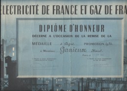 Diplôme D´Honneur /Médaille D´Argent/Promotion 1954/Electricité De France Et Gaz De France/ 1954     DIP104 - Diplomas Y Calificaciones Escolares