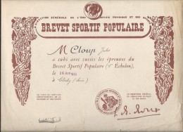 Brevet Sportif Populaire/Direction Générale De L´Education Physique Et Des Sports/Clichy//1950   DIP107 - Diploma's En Schoolrapporten