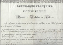 Diplôme De Bachelier Es Lettres/RF/Université De France/Ministre De L´Instruction Publique Et Cultes/1848    DIP111 - Diploma's En Schoolrapporten