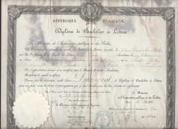 Diplôme De Bachelier Es Lettres/ Ministre De L´Instruction Publique Et Des Cultes /Académie De CAEN//1873    DIP114 - Diplome Und Schulzeugnisse