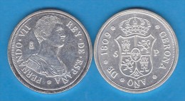 Rm-25 FERNANDO VII 5 PESETAS 1.809 PLATA GERONA SC/UNC Réplica T-DL-10.853 - Test- Und Nachprägungen